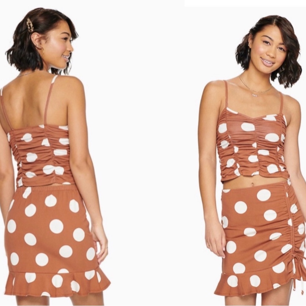 Polka dot brown and white Top and Skirt Set - Picture 3 of 12